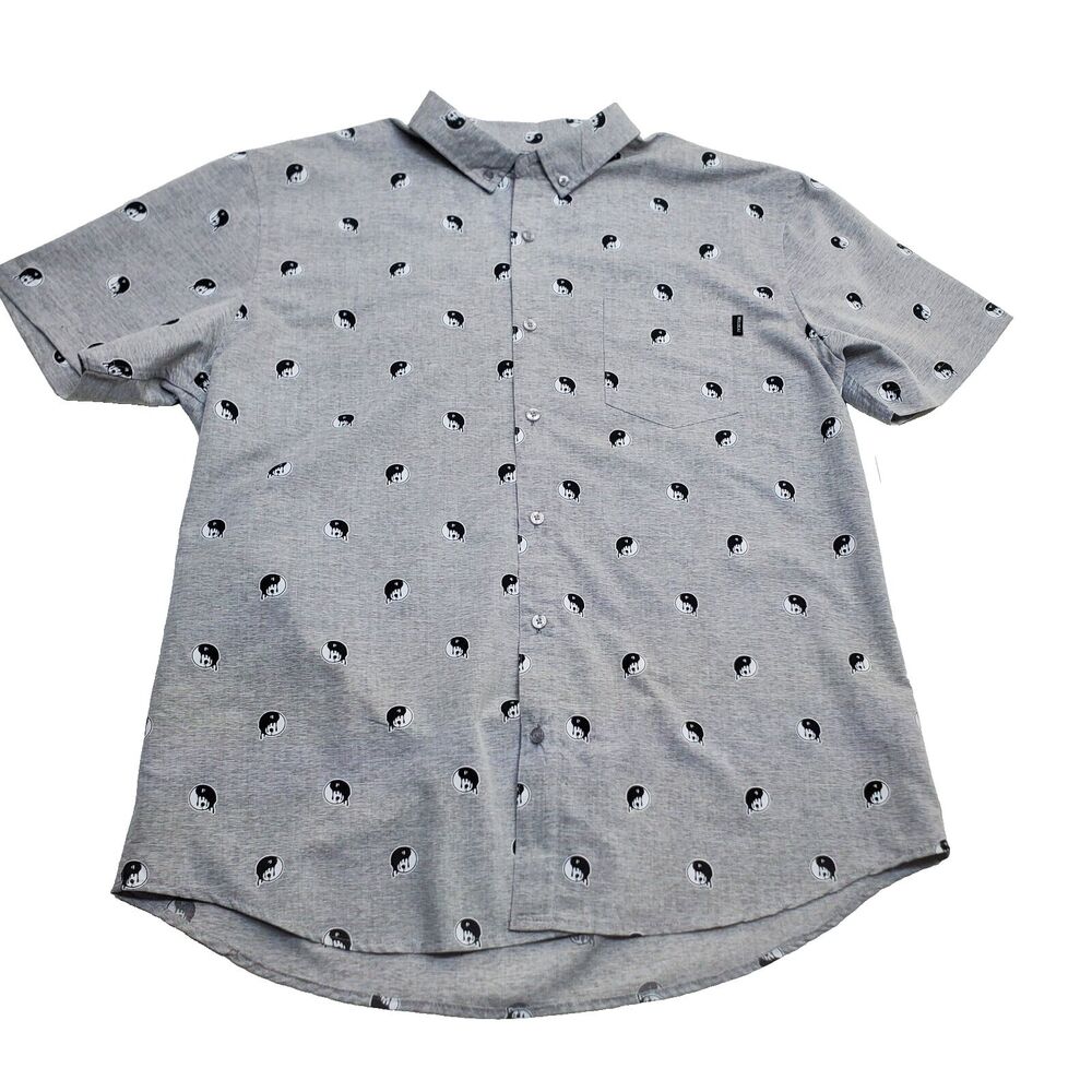 Molokai Surf Co. Shirt Men's XL Yin Yang Gray Yin Yang Button Down Short Sleeve